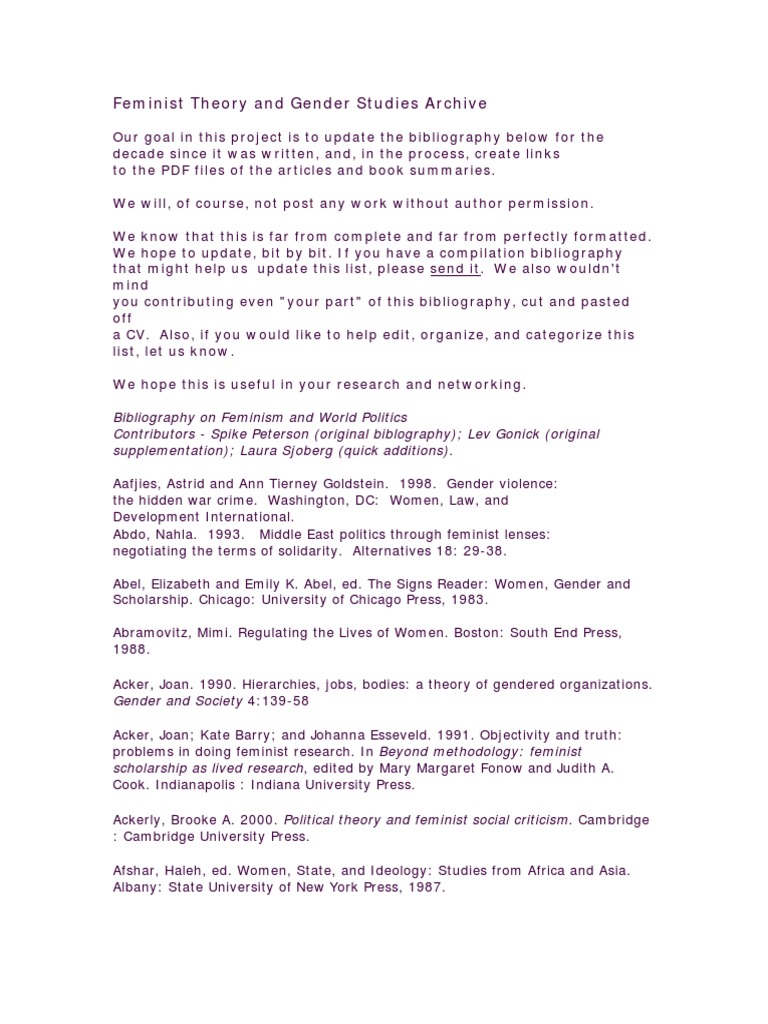 Feminist Theory and Gender Studies Archive | PDF | Feminism | Gender ...