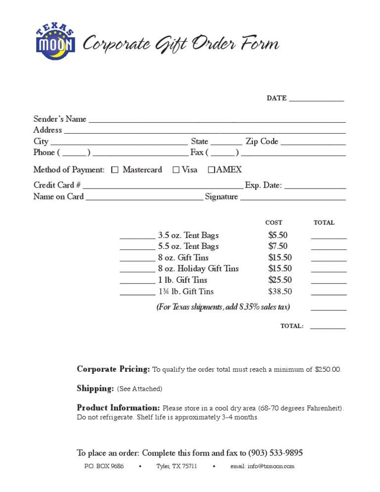 Corporate Gift Order Form | PDF | Finance & Money Management | Cooking ...