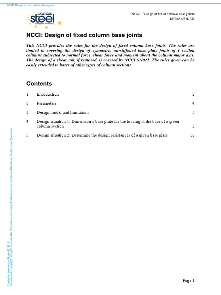 Design of Fixed Column Base Joints | PDF | Science & Mathematics | History