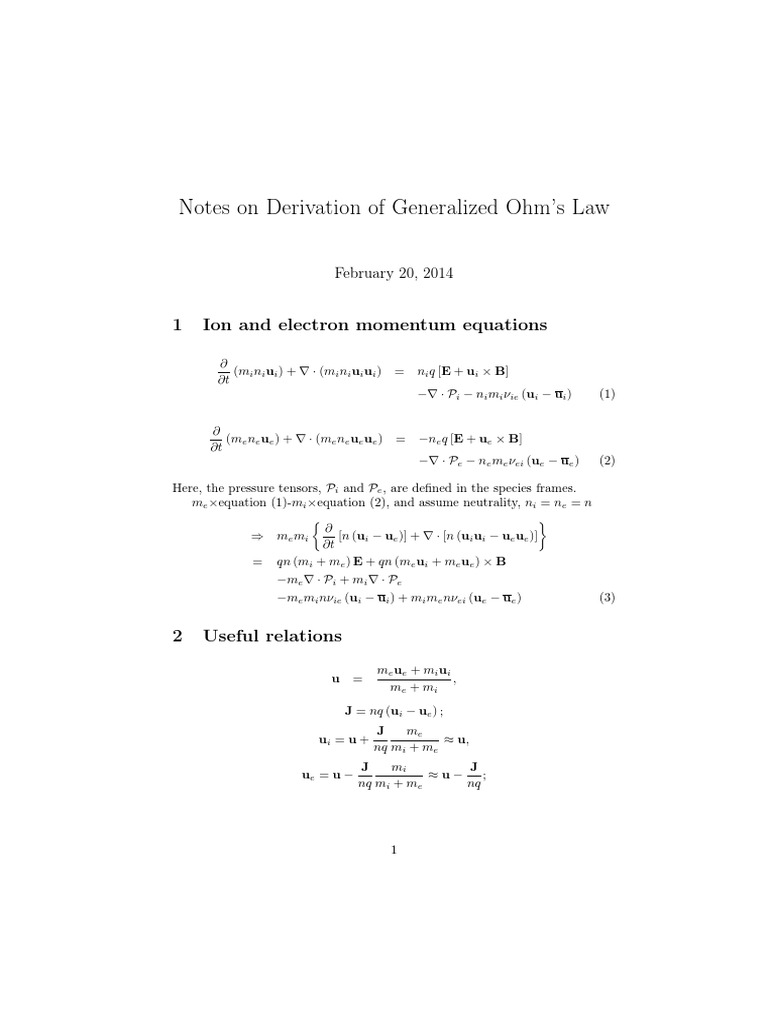 Generalized Ohm's Law Derivation | PDF | Mechanical Engineering | Force