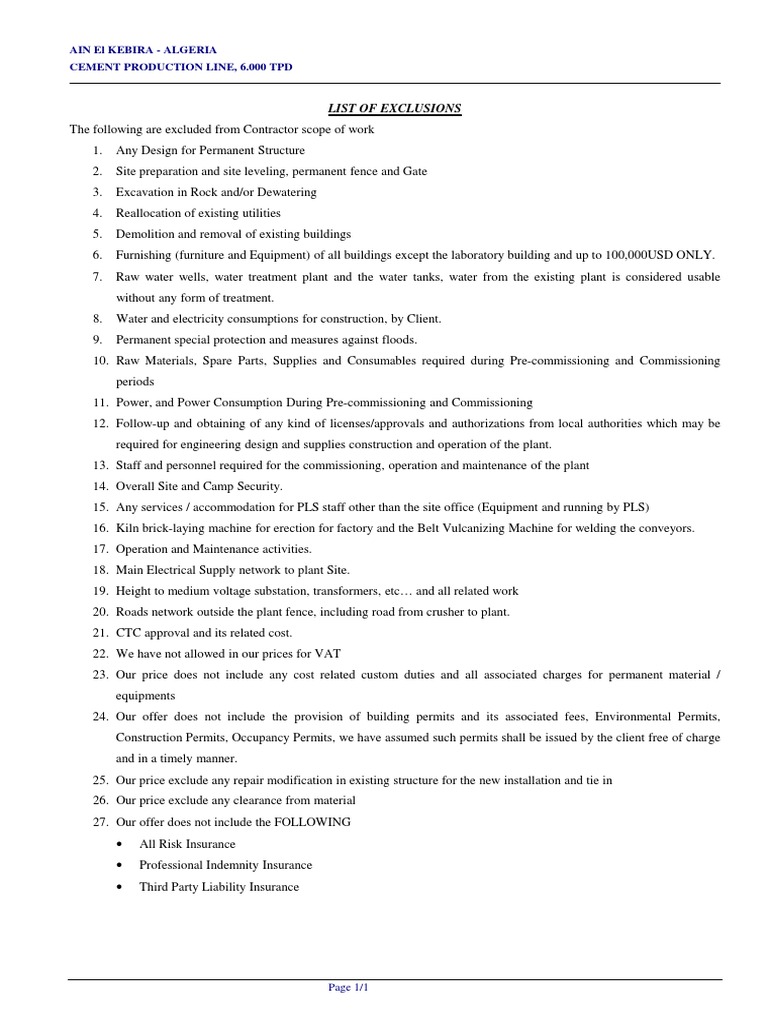 Ain El Kebira - Algeria Cement Production Line, 6.000 TPD: List of ...