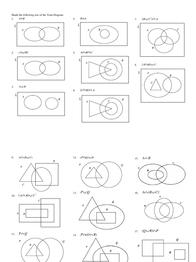 A B A B A C: Shade The Following Sets of The Venn Diagram 1. 4. 7 | PDF ...