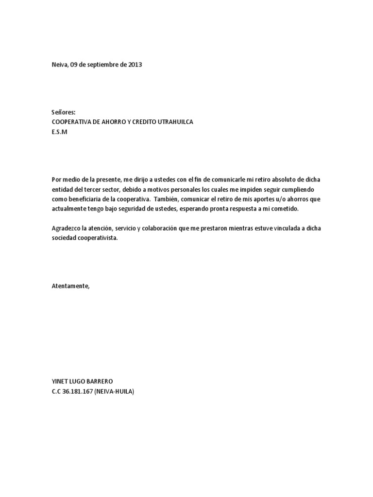 Carta Retiro de Utrahuilca