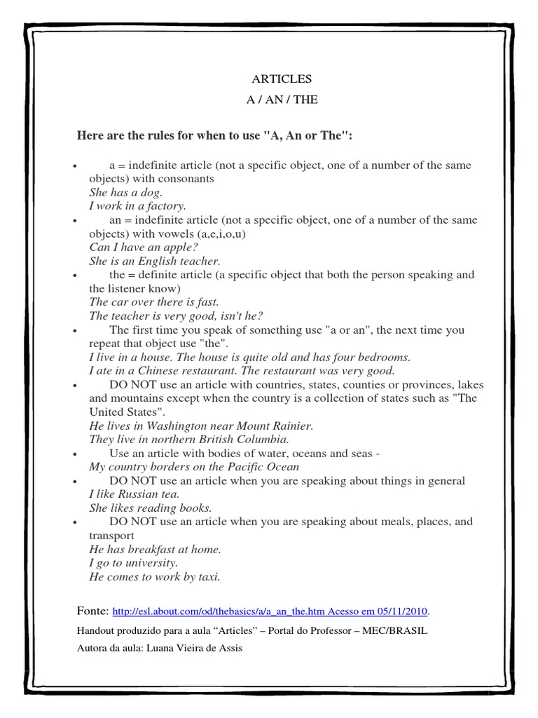 Articles A / An / The: Here Are The Rules For When To Use "A, An or The ...