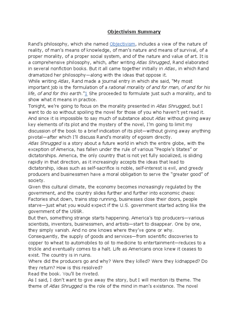 Objectivism Summary | PDF | Objectivism (Ayn Rand) | Philosophy