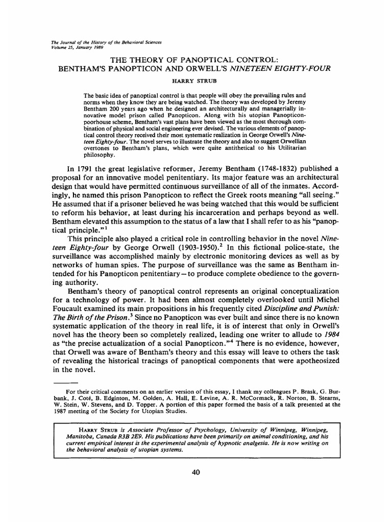 Panoptical Control: Bentham and Orwell | PDF | Prison | Punishments