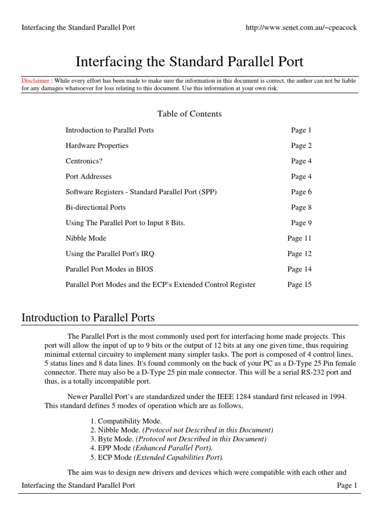 Interfacing The Standard Parallel Port | PDF | Bios | Computer Engineering