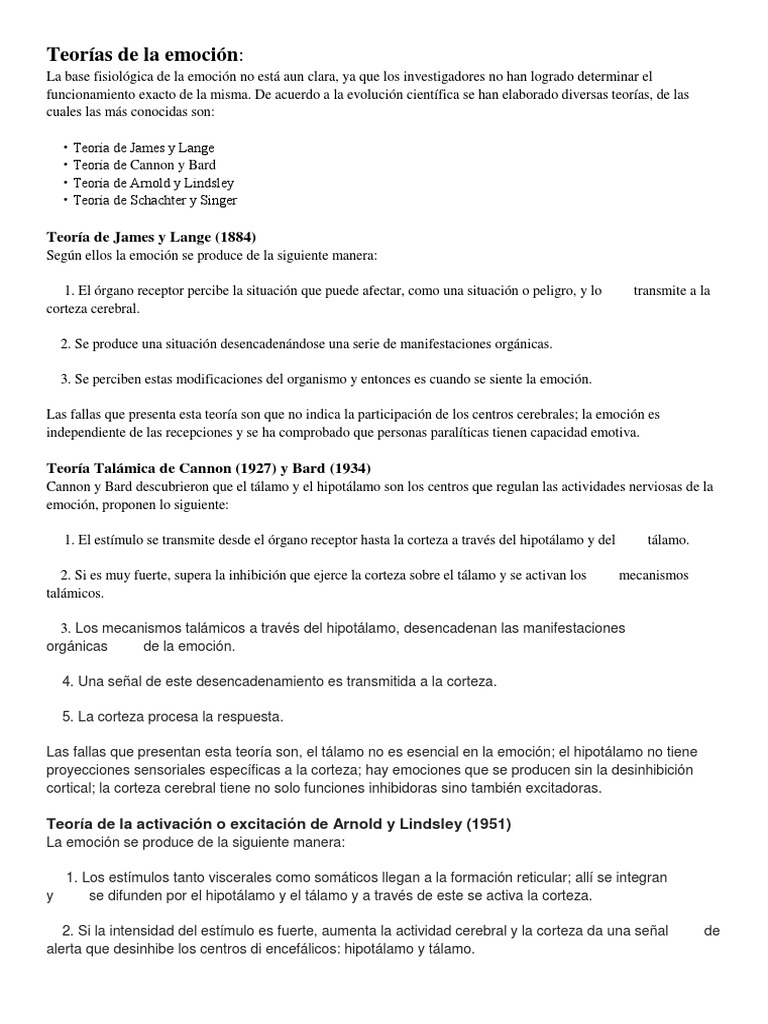 Teorías de La Emoción | Descargar gratis PDF | Corteza cerebral | Las ...