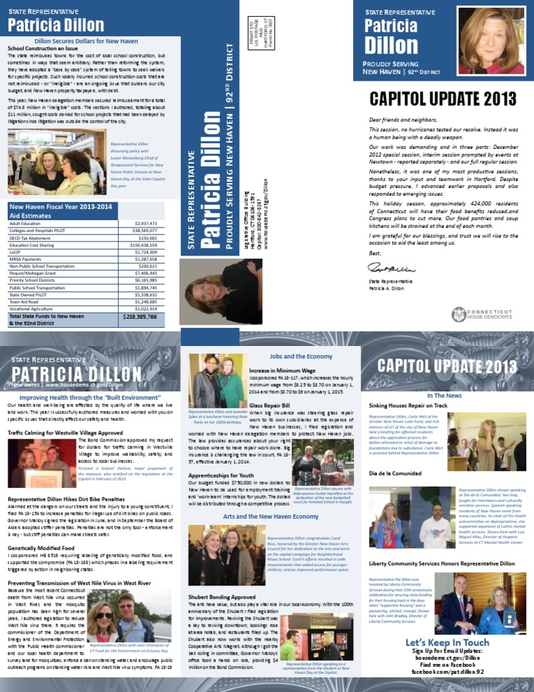 Rep Pat Dillon Report 2013 | PDF | New Haven | Connecticut