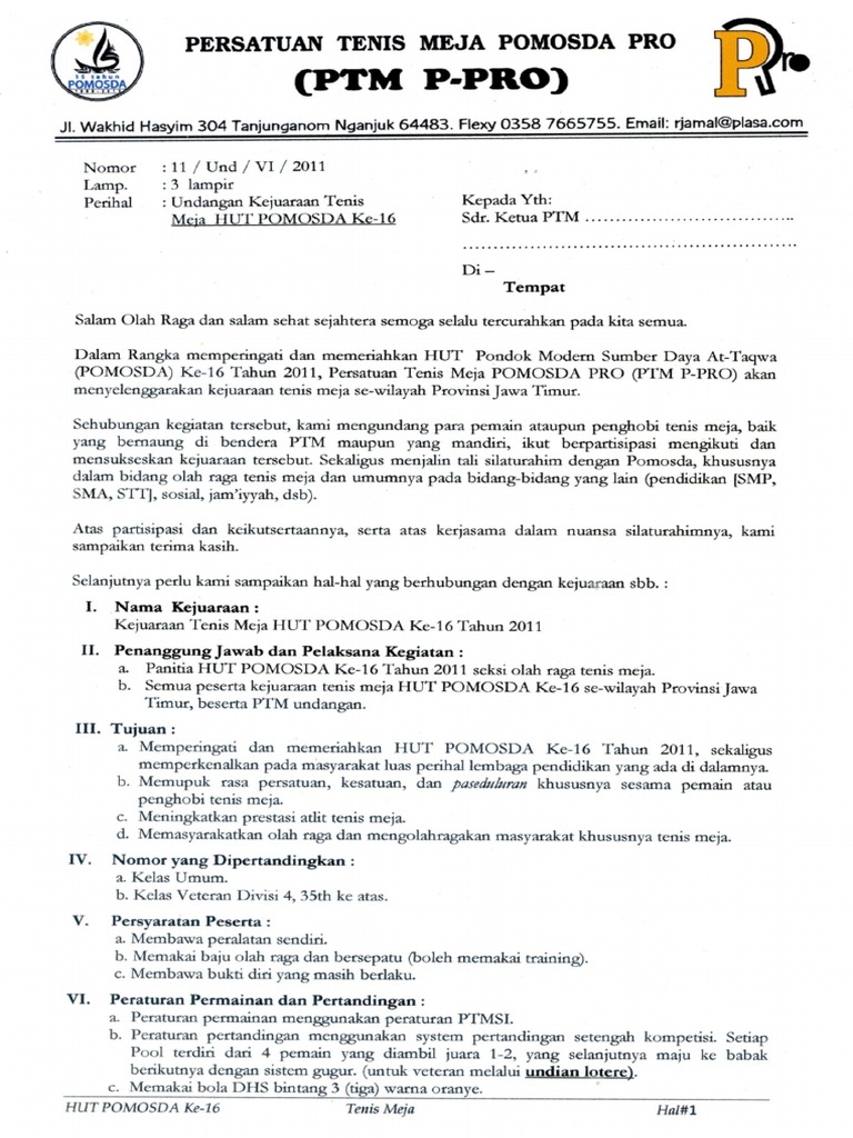 Proposal Turnamen Tenis Meja