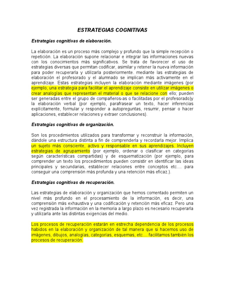 Estrategias Cognitivas para Aprendizaje Efectivo | PDF | Aprendizaje ...
