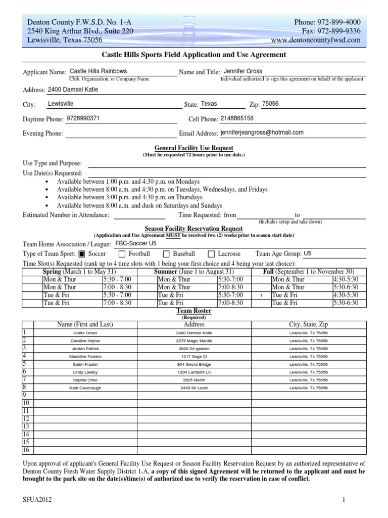 Castle Hills Sports Field Application Use Agreement | PDF | Business