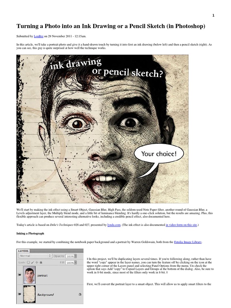 Turning A Photo Into An Ink Drawing or A Pencil Sketch | PDF | Adobe ...