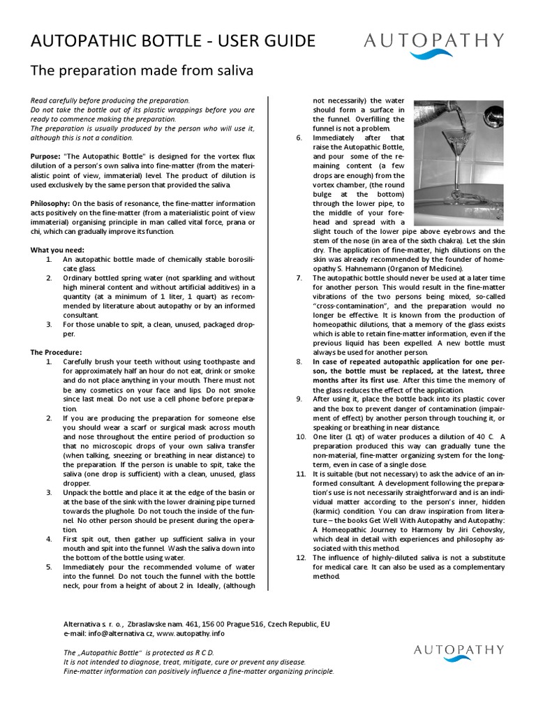 Autopathic Bottle Instruction Saliva | PDF | Homeopathy | Medicine
