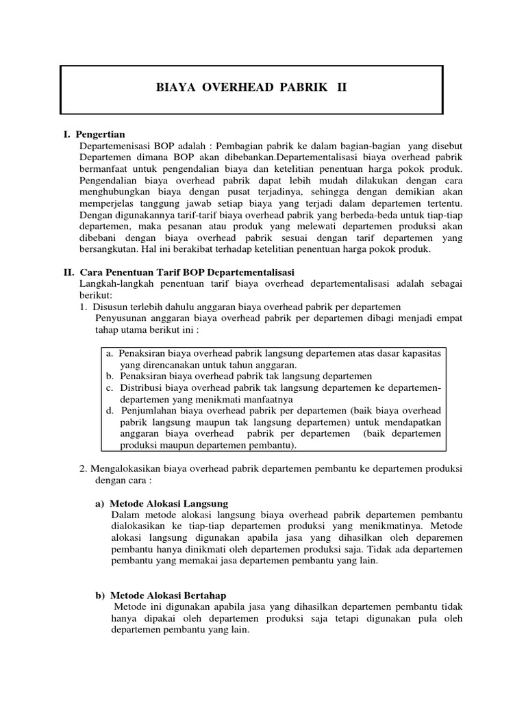 Contoh Soal Departementalisasi Biaya Overhead Pabrik