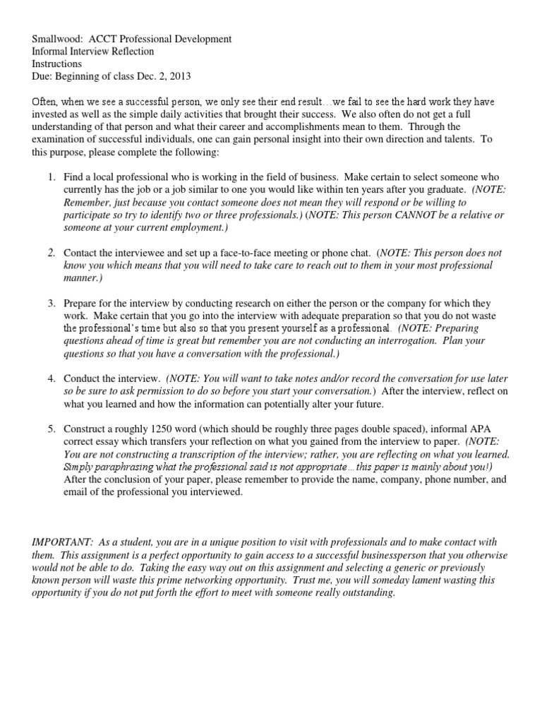Informal Interview Reflection Guide | PDF | Interview | Essays