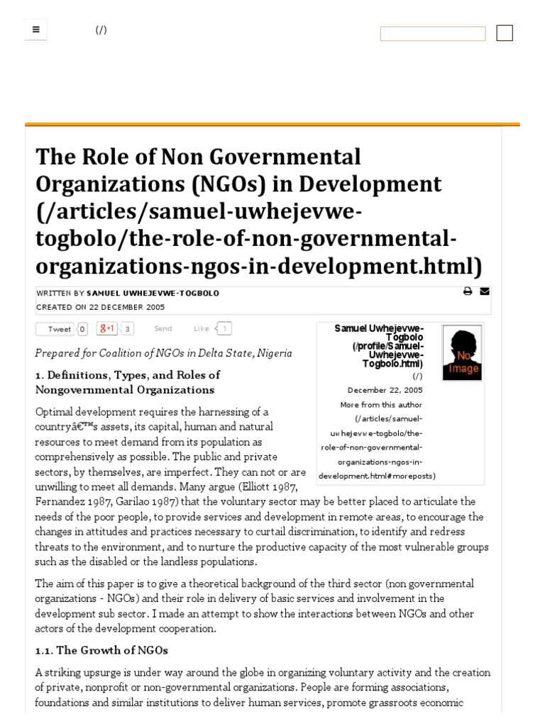 The Role of Non Governmental Organizations (NGOs) in Development ...