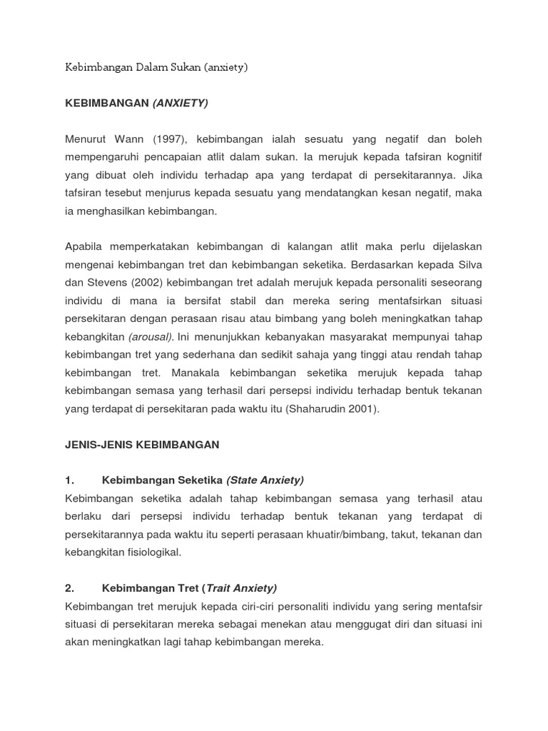 Kebimbangan Dalam Sukan Pdf