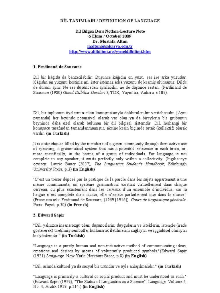 Dil Tanimlari Definition of Language PDF