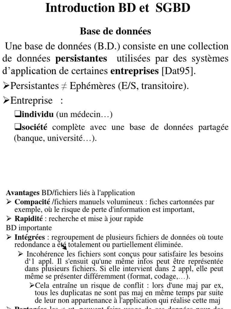 Introduction BD Et SGBD | PDF | Base de données relationnelle | Modèle ...