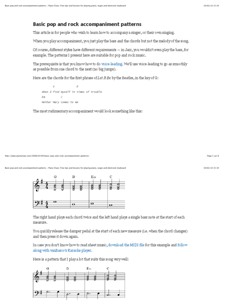 Basic Pop and Rock Accompaniment Patterns - Piano Clues: Free Tips and ...