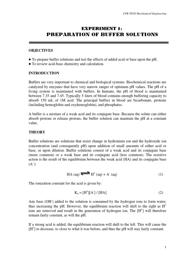 Exp 1 Prepare Buffer Soln | PDF | Buffer Solution | Ph