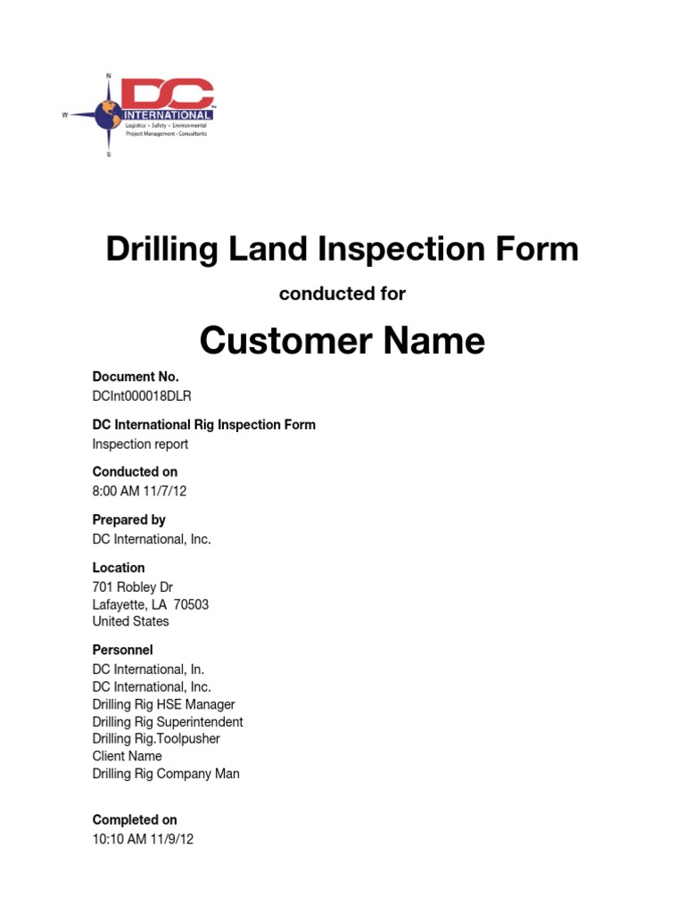 Drilling Rig Inspection Report Template | PDF | Stairs | Personal ...