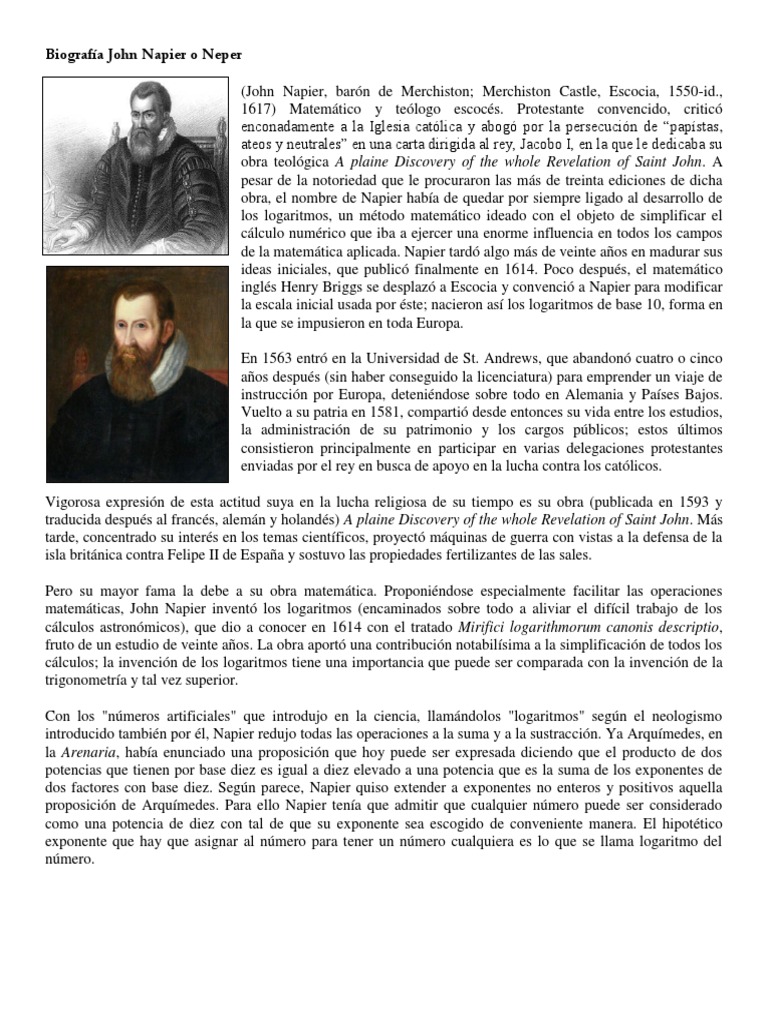 Biografía John Napier o Neper | PDF | Science | Ciencia (general)