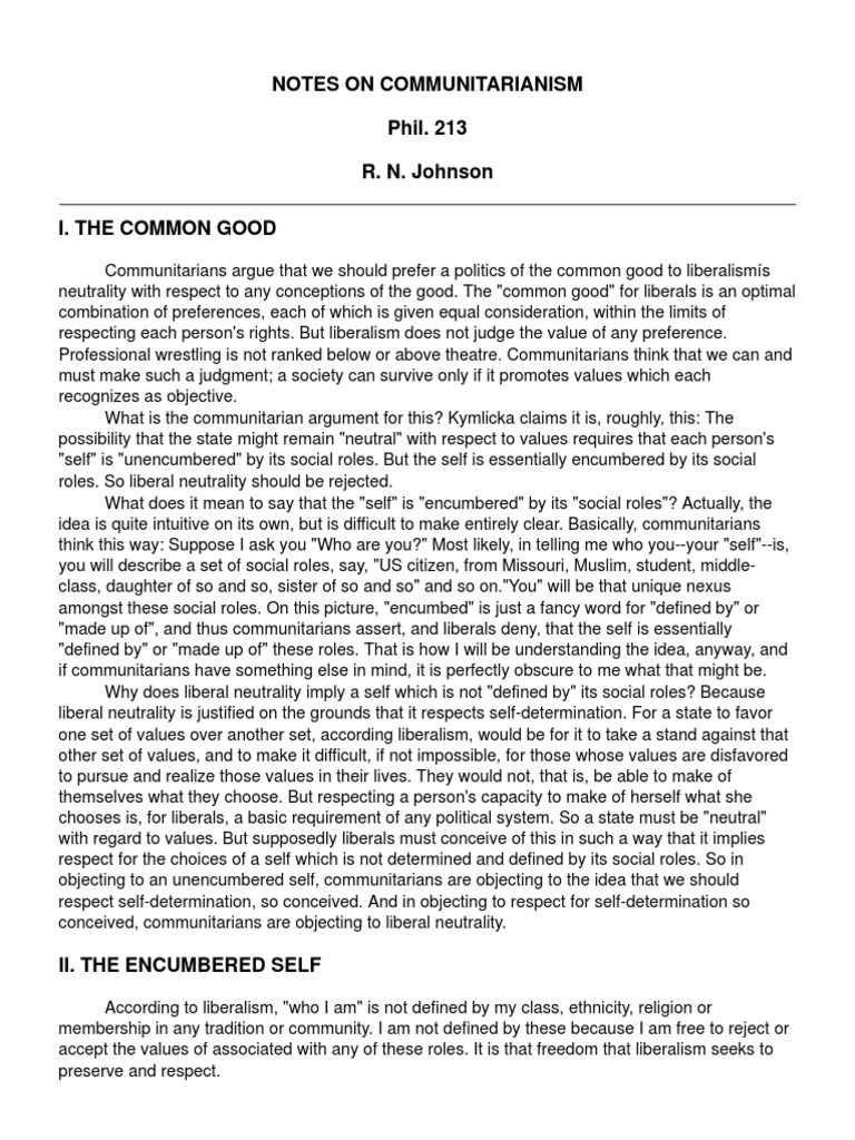 Communitarianism And Liberalism Pdf Reason Value Ethics