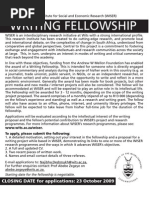 Wits Institute for Social and Economic Research (WISER)  Writing Fellowship Application Details