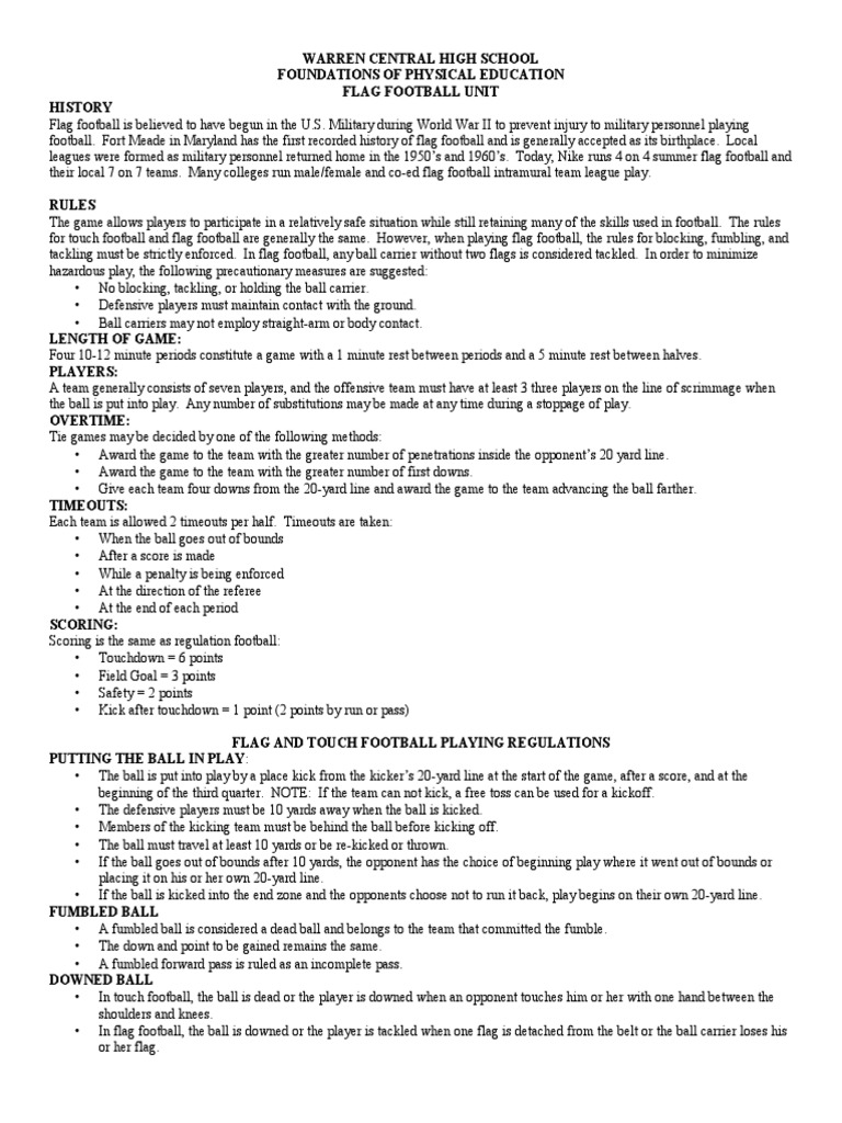 flag football handout Sport Variants Rules