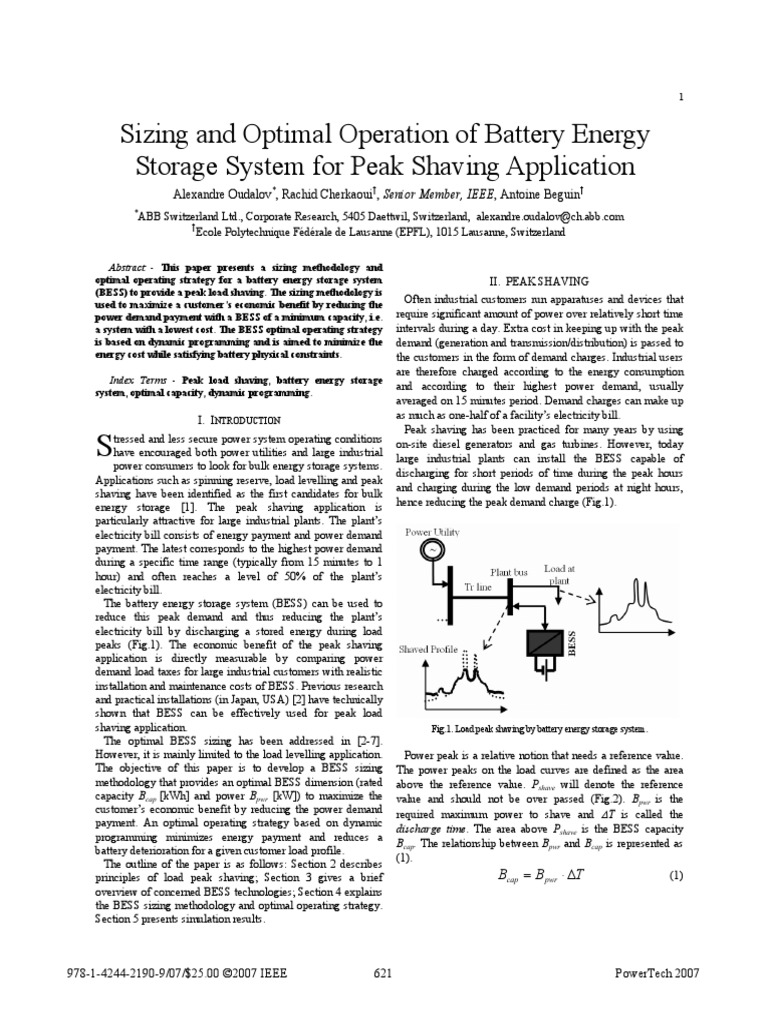 Sizing and Optimal Operation of Battery Energy Storage System For Peak ...