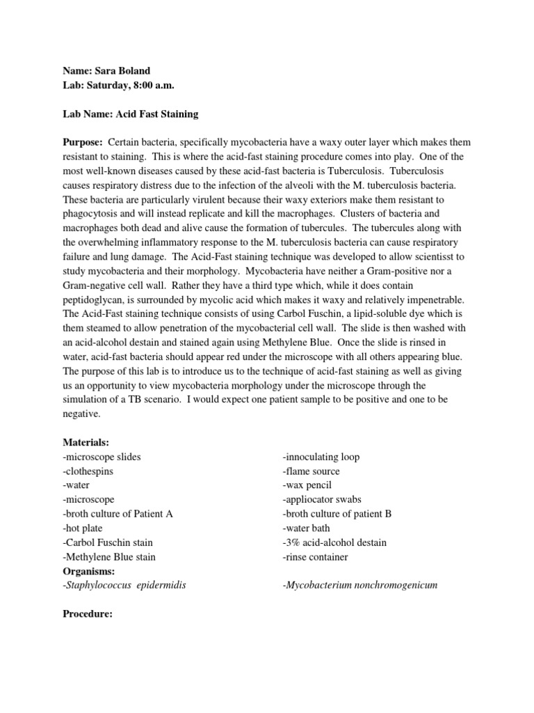 Microbiology Acid Fast Staining Lab PDF Staining Bacteria
