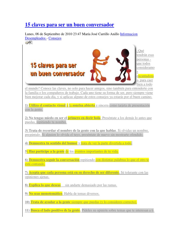 15 Claves para Ser Un Buen Conversador | PDF