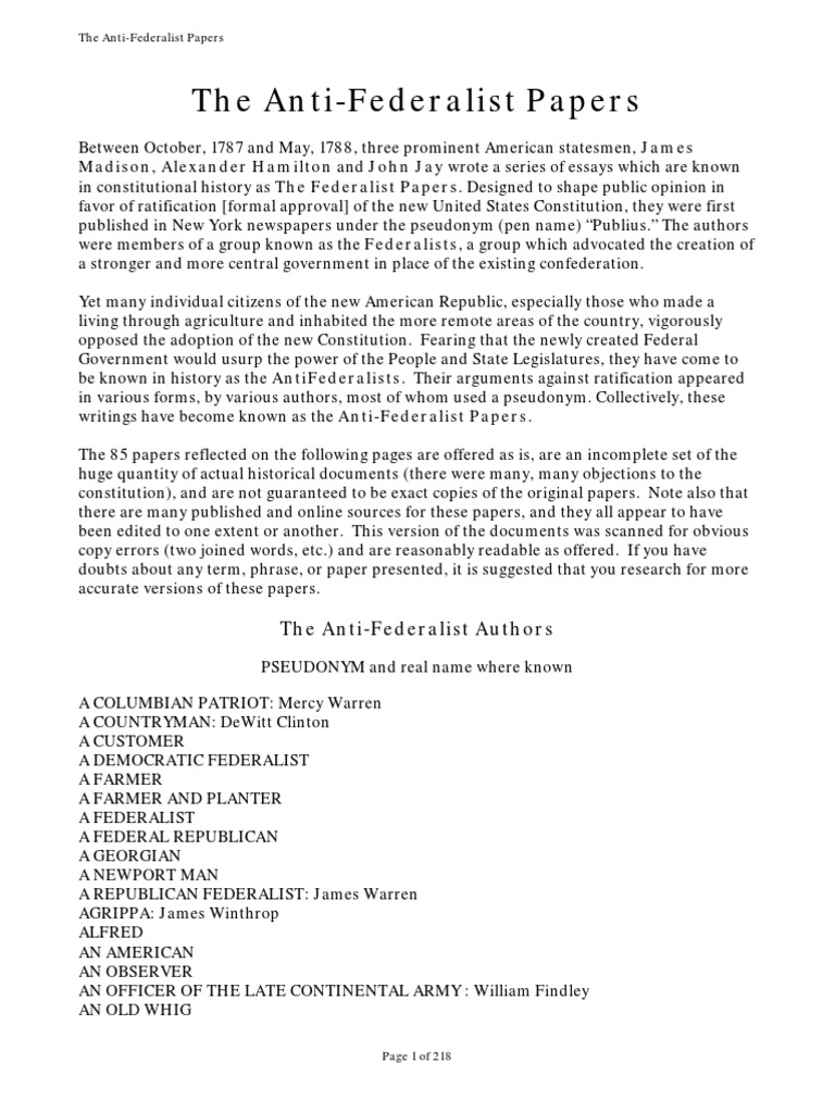 The anti-federalists wanted to image