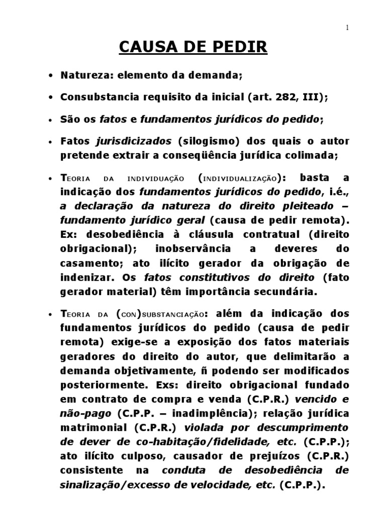 Causa de Pedir: Conceitos e Exemplos | PDF | Lei das Obrigações ...