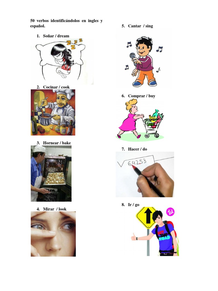 Verbos En Ingles Y Espanol Con Imagenes 50 Deportes Violencia