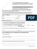 2013 Teaching Assistant Application Form For Unbc