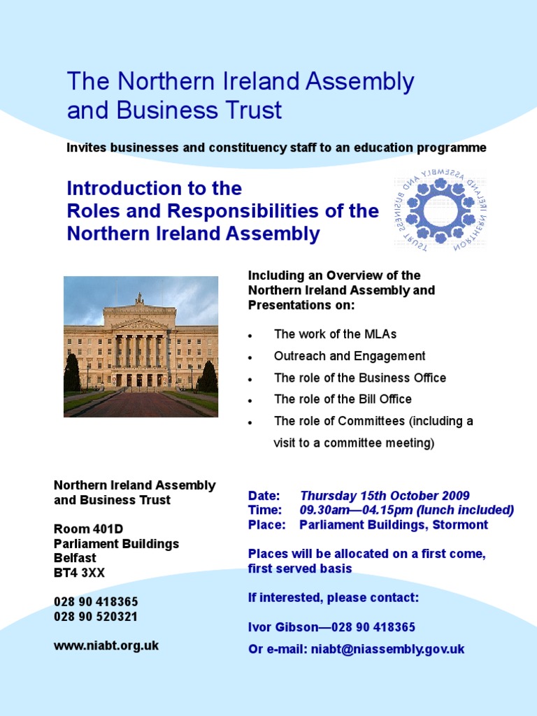 Northern Ireland Assembly and Business Trust Roles and responsibilities of the NI Assembly