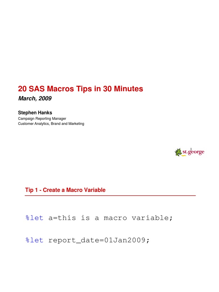 20 Essential SAS Macro Tips | PDF | Sas (Software) | C (Programming ...