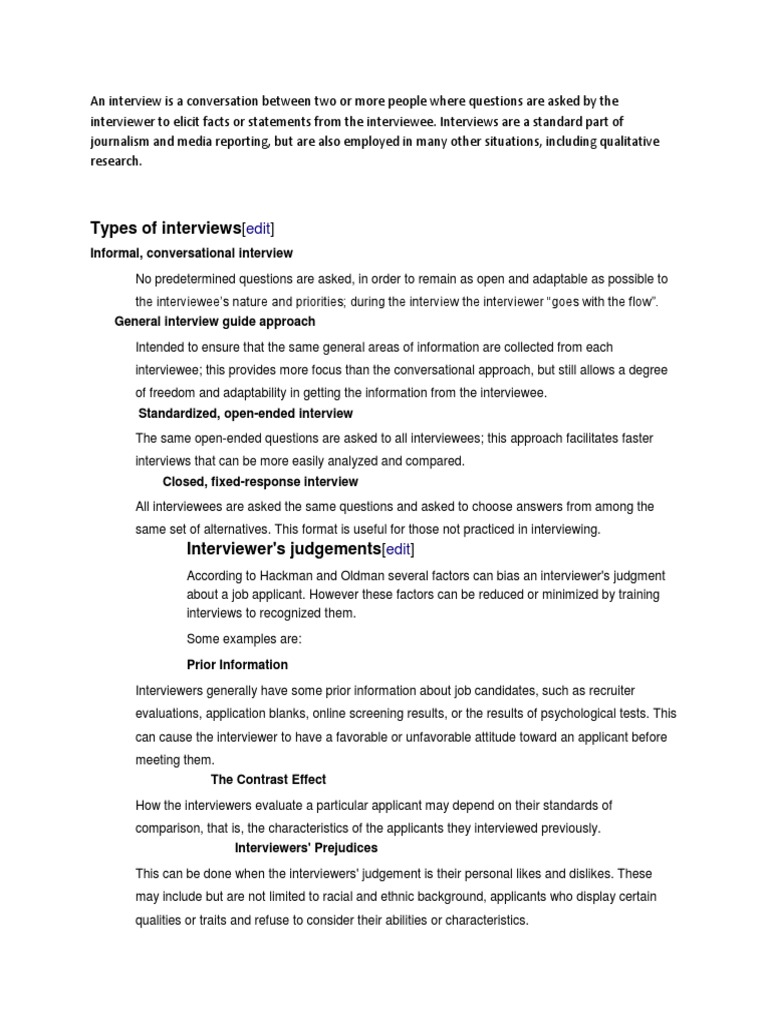 Types and Biases in Interviews | PDF