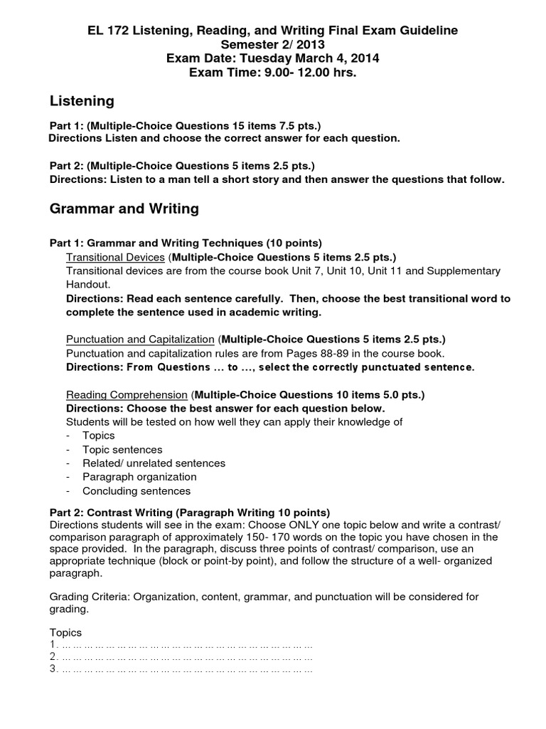 EL 172 Exam Guidelines and Format | PDF | Career & Growth | Language ...