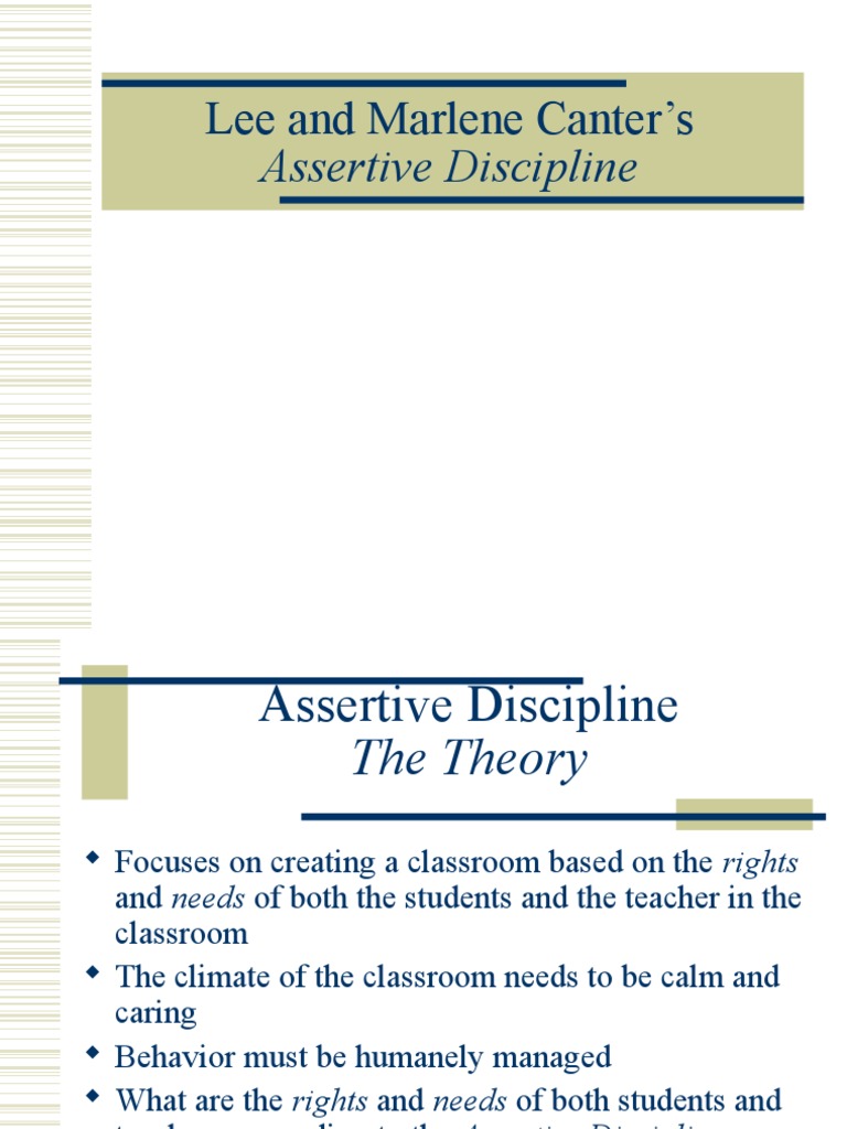 Lee and Marlene Canter's: Assertive Discipline | PDF | Classroom ...