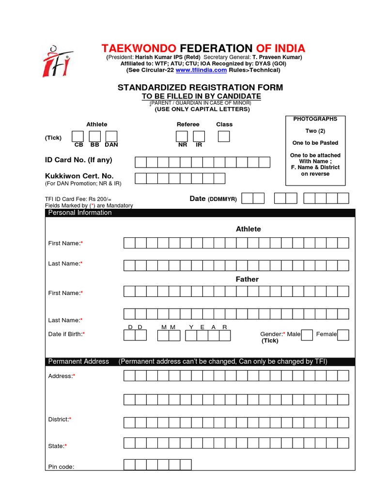 TFI-Standardised Registration Form 26.09.2012 | PDF | Identity Document ...