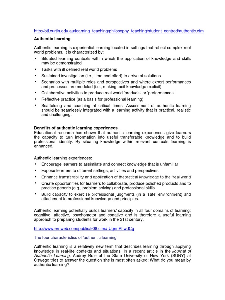 The Four Characteristics Of Authentic Learning Pdf Gifted