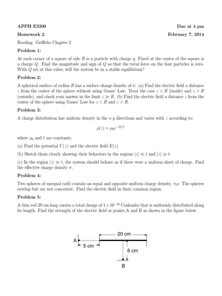 Physics Homework: Electric Fields & Charges | PDF