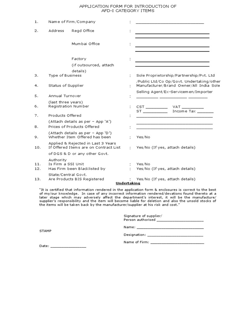 Application Form For Introduction of AFD-I Category Items | PDF ...