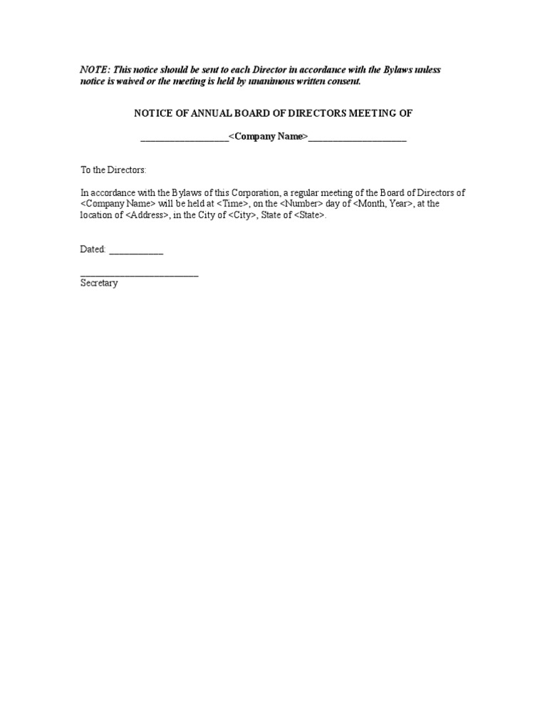 31 Notice of Annual Meeting Board of Directors PDF Board Of
