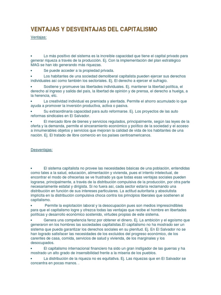 Ventajas y Desventajas Del Capitalismo y Socialismo | PDF | Propiedad