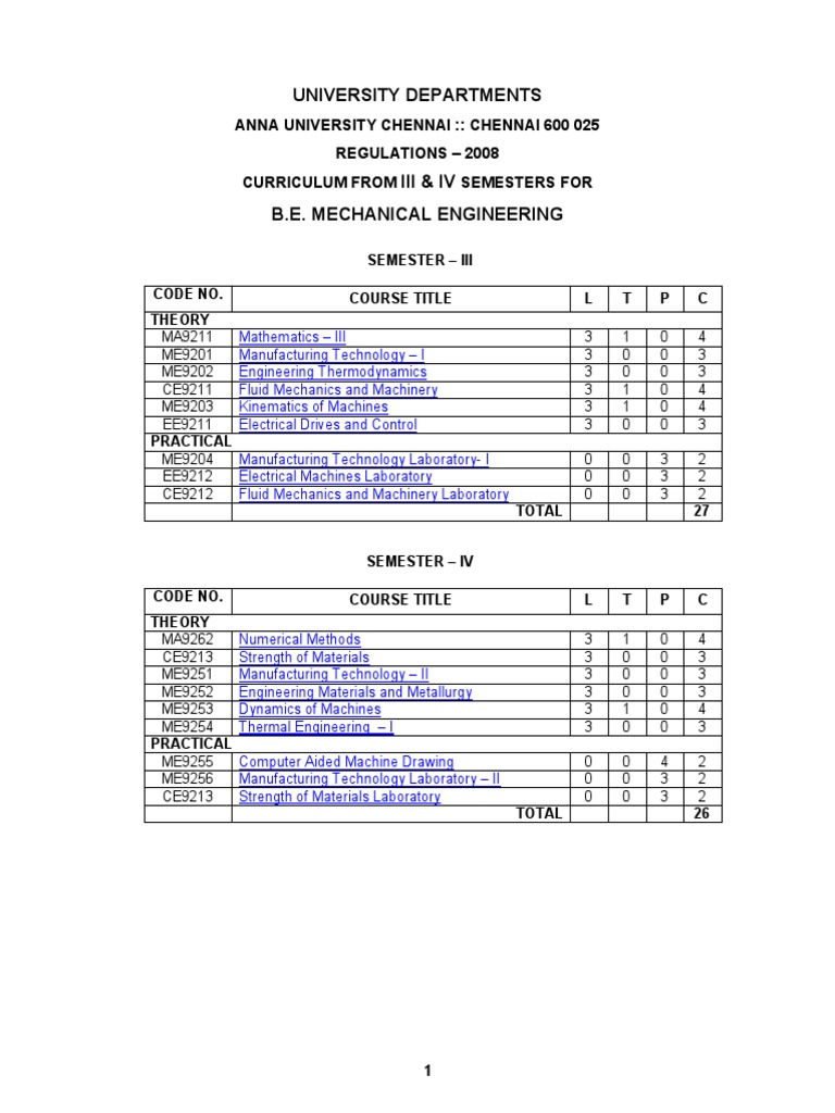 Anna University Mechanical Engineering Syllabus | PDF | Science ...